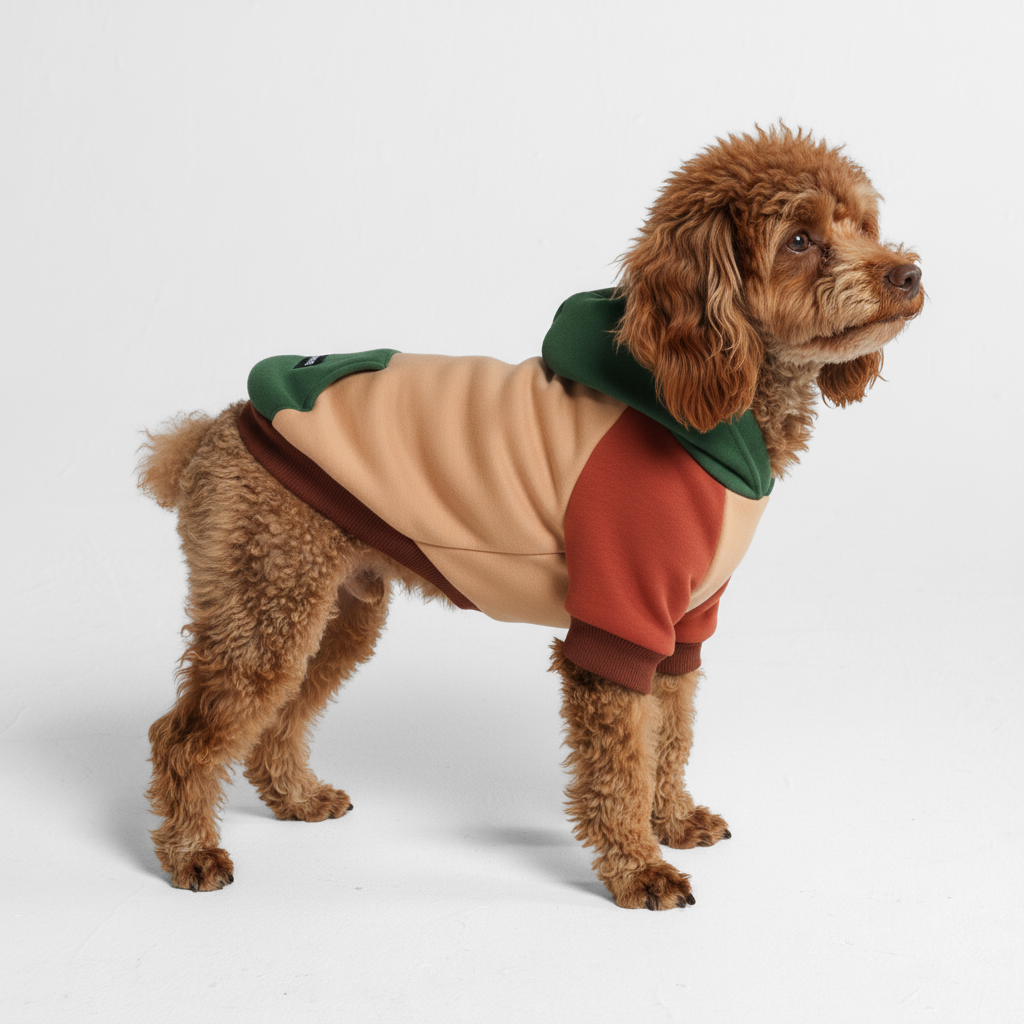 Dog Hoodie Ranger Brown Green Color Block Soft Fleece Pet Sweatshirt Outfit