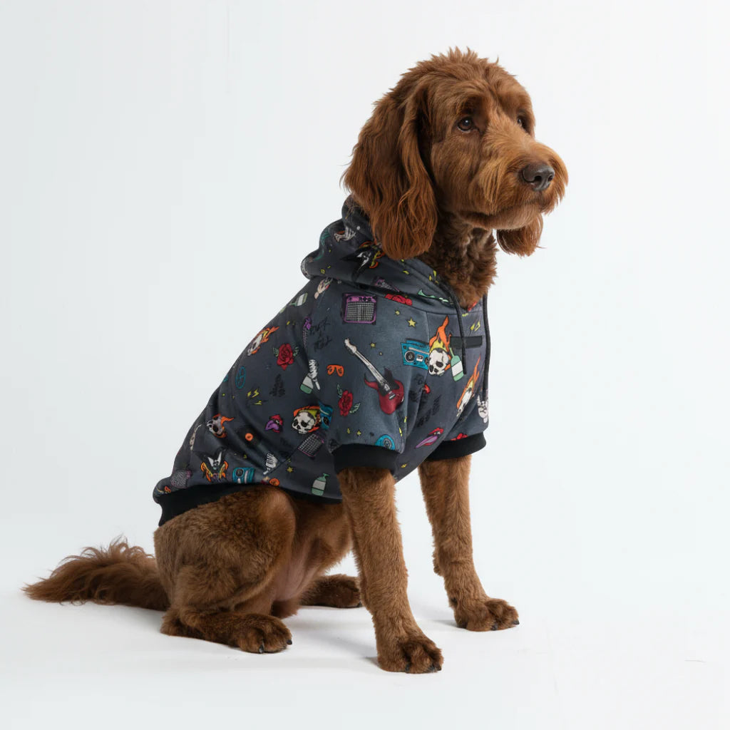 Rock and Roll Dog Hoodie Dark Grey Graphic Print Soft Cotton Pet Sweatshirt