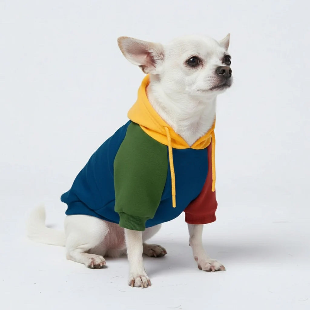 Dog Hoodie Primary Color Block Colorful Soft Cotton Retro Pet Sweatshirt Outfit