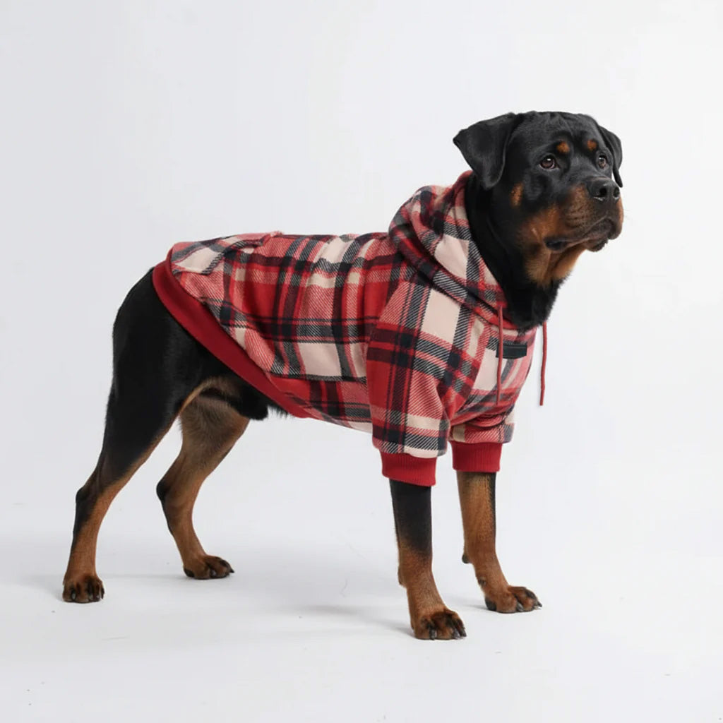 Dog Hoodie Red Plaid Soft Fleece Checkered Pet Sweatshirt Hooded Outfit