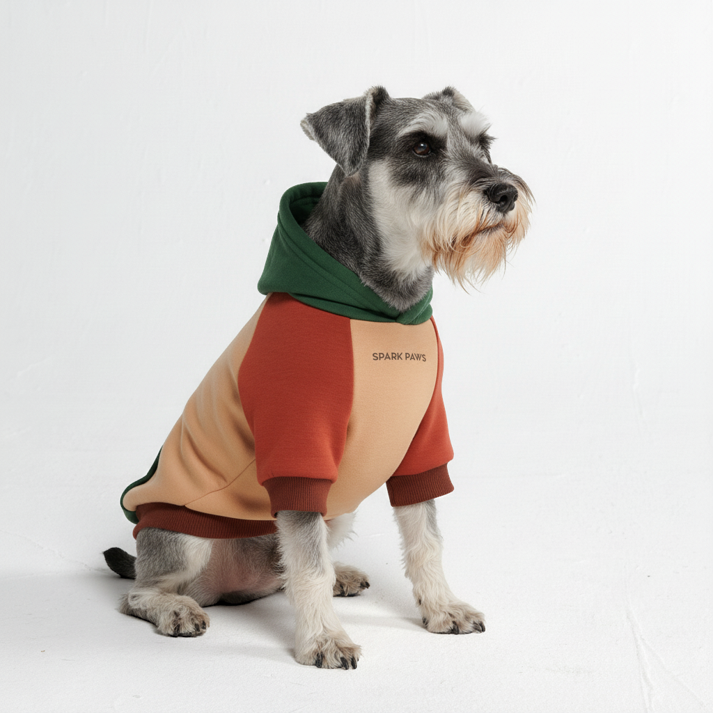 Dog Hoodie Ranger Brown Green Color Block Soft Fleece Pet Sweatshirt Outfit