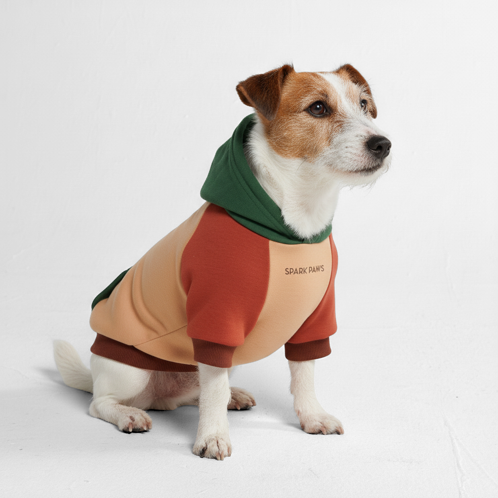 Dog Hoodie Ranger Brown Green Color Block Soft Fleece Pet Sweatshirt Outfit